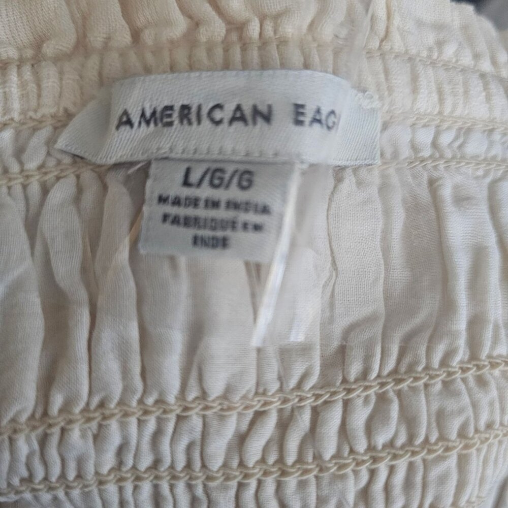 American Eagle Beige Boho Smocked Long Sleeve Mini Dress Women's Size Large - Picture 7 of 16
